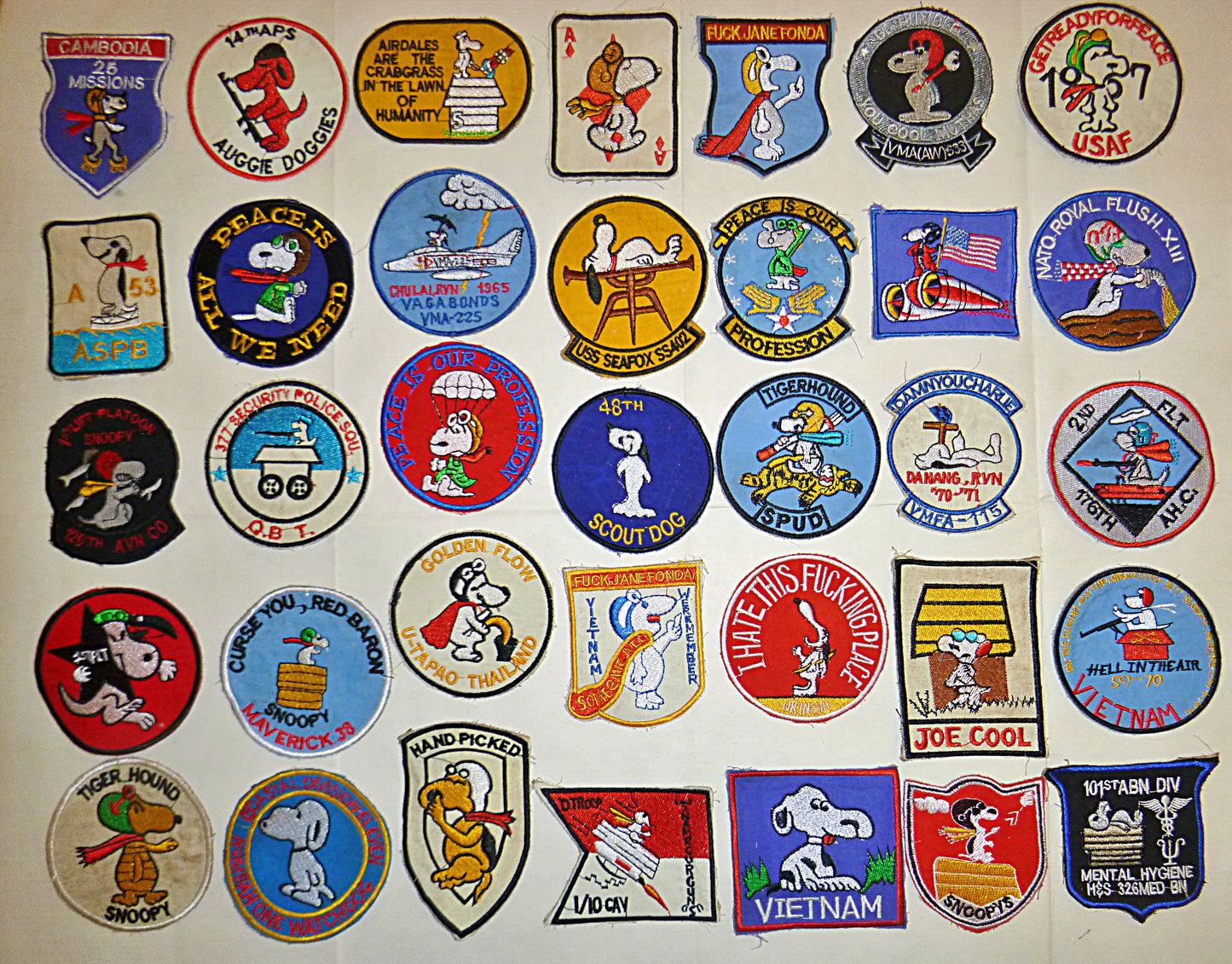 Rare - Lot of 35 Snoopy Patch / Patches – USAF - Recon - MACV-SOG - Vietnam War